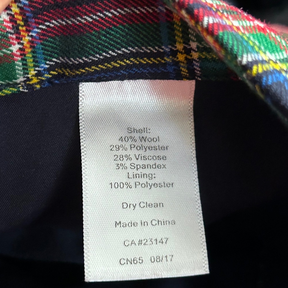Talbots Womens 12 Plaid Wool Blend Ankle Pants Green Red Blue Bow Hem Trousers - Picture 7 of 10